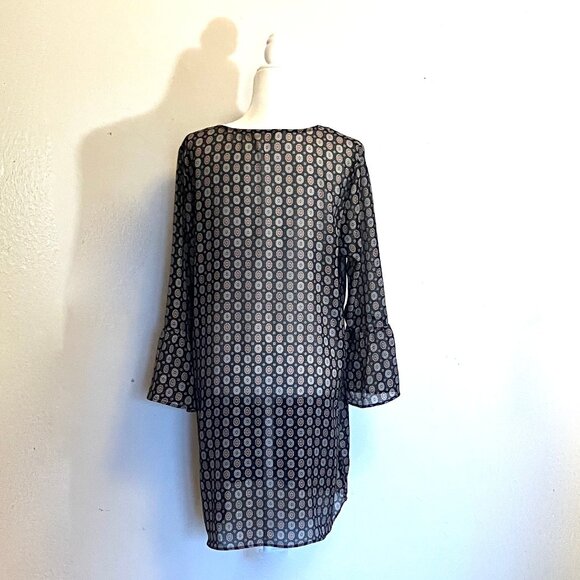 Tunic Flutter-Sleeved Dress, Size L, Sheer, Ese O Ese, Button Front, Geometric - Picture 3 of 3